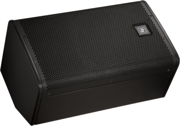 Hire foldback speakers or hire monitor wedges. This is a picture of a speaker being used as a foldnack on the floor or stage.