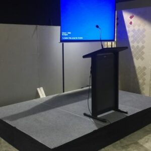 small stage podium and lectern hire. Available with projector and screen or TV hire too.