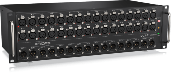 this photo shows a hire Midas DL32 stagebox which we have available for hire along with the S32 version. Great options for hire digital stage box or rent digital snake.