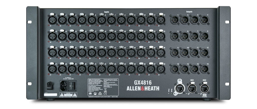 This is a picture of the GX4816 io box from allen & heath. Hire digital stage box or digital snake options from the rock factory in auckland. Works great with SQ5 or SQ6 desk and allows you maximum inputs flexibility.