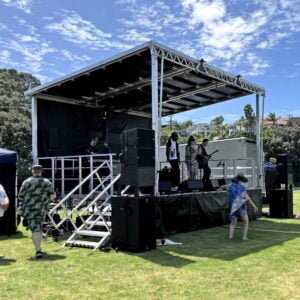 Stageline covered stage set up at Auckland music in parks.