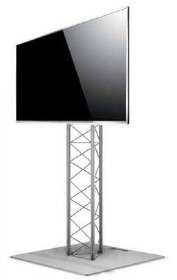 Large TV Rental or Hire a TV screen on a truss stand. This picture shows we have quad truss stands for our 50 and 65 inch TVs.