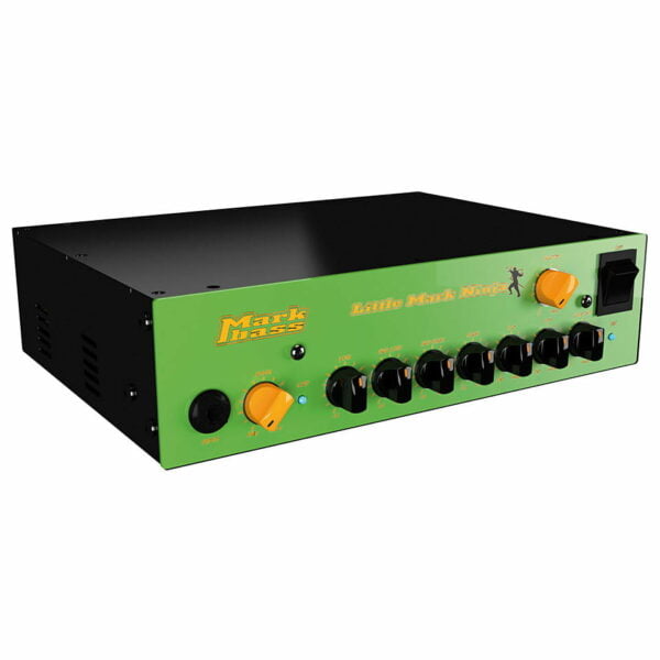 A compact bass amp with a green faceplate.