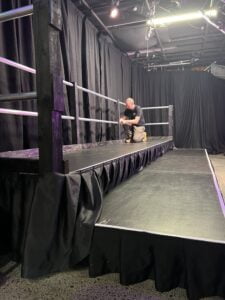 We built this customised handrail on the back of our staging which was used as tiered seating levels or a choir stand.
