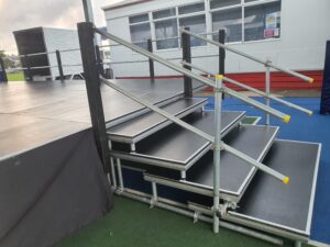 When your hire a stage from us, we can build Extra Wide Steps withor without handrails as an optional extra.