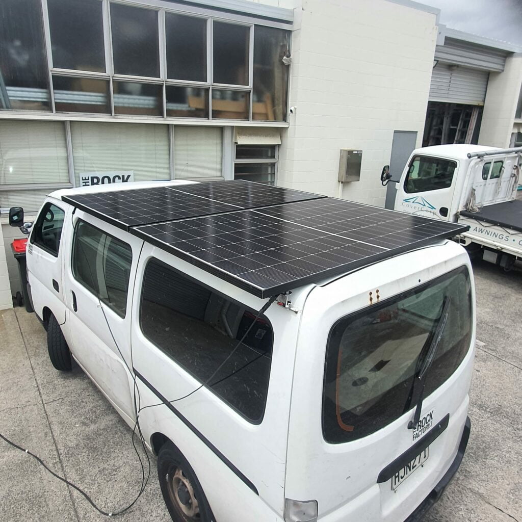 The Rock Factory's van has solar panels installed on top of it so that we can easily use these solar panels to top up the ecoflow delta pro battery packs that we are using to run our outdoor events and concerts this summer. Check out solar-powered events this summer in Auckland. You may even want to hire solar power supply options such as batteries and panels.
