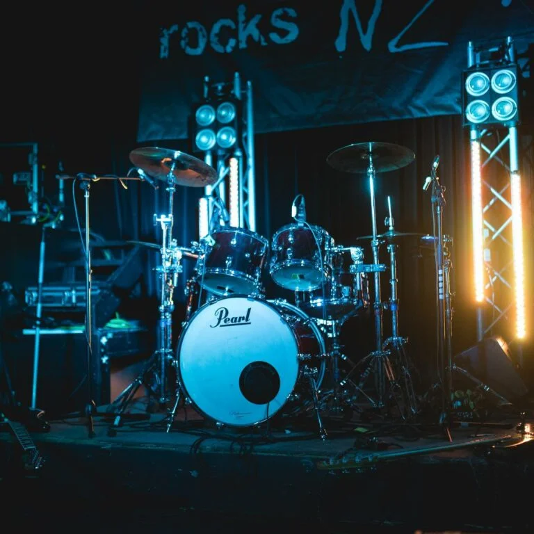 A drumkit provided by The Rock Factory, at Galatos in Auckland.