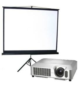 Photo of a Projector and screen package. We can help you with AV packages for your event.
