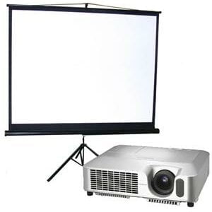 Photo of a hire projector and screen package. We can help you with AV packages for your event. Projector hire Auckland options.