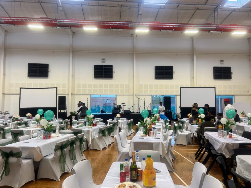 full production setup at te atatu community centre. A good example of ideas for when you hall hire auckland. We can help you with stage, sound, av and lighting for your event.