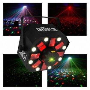 Picture with examples of the FX from the Chauvet Swarm 5FX light available for hire from the rock factory in Auckland. They look great in pairs.