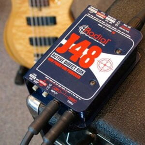 This picture shows a Radial di box in the foreground. You can hire di boxes from the rock factory in auckland.