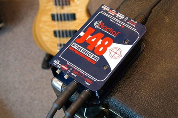 This picture shows a Radial di box in the foreground. You can hire di boxes from the rock factory in auckland.
