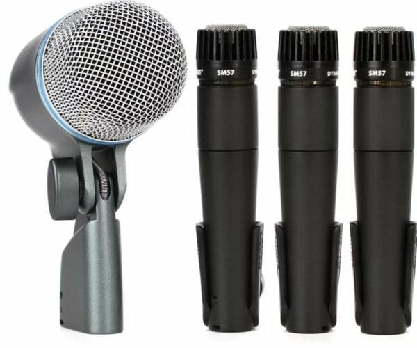 Photo example of a basic Shure microphone drum kit mic set available for hire from the rock factory in auckland , nz