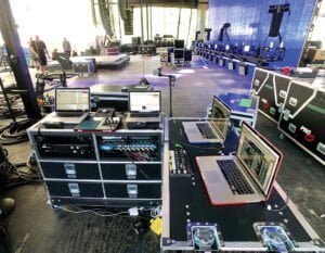 Example of a playback rig that a playback technician might use on the side of a concert stage.