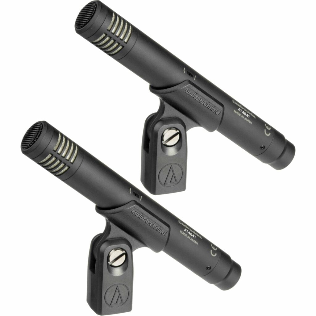 Pair of Audio Technica AT4041 over condenser microphones available for hire from the rock factory in Auckland, New Zealand.