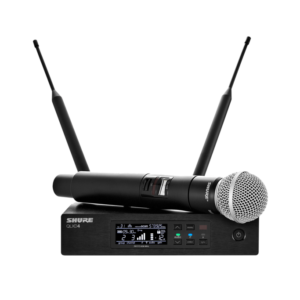 Picture of the Shure QLXD24/SM58 Wireless Microphone System. A great option for hiring a cordless microphone or radio microphone rental.