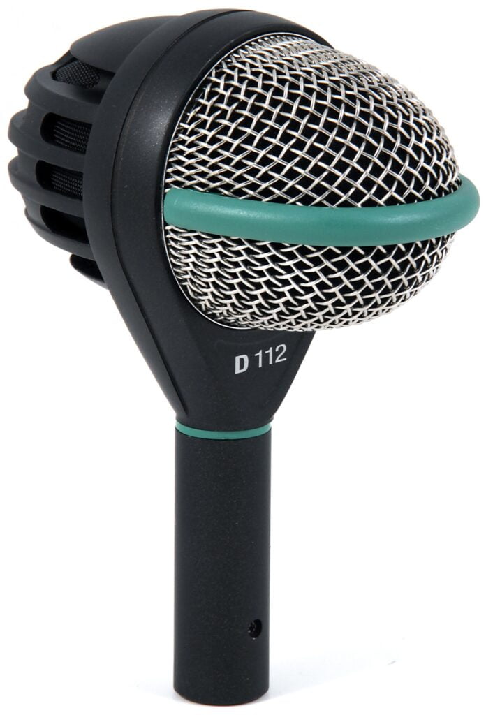 Photo of the AKG C414 dynamic bass microphone most often used infront of or inside a kick drum. Available for hire from The Rock Factory in Auckland.