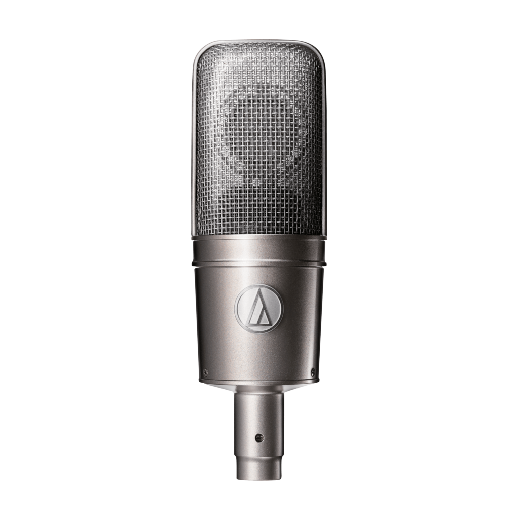 Photo of the Audio Technica AT4047, a great microphone for studio recording vocals with warmth and detail. Hire one today from The Rock Factory in Auckland.