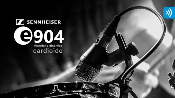 Photo of a sennheiser e904 microphone clipped on a drum.