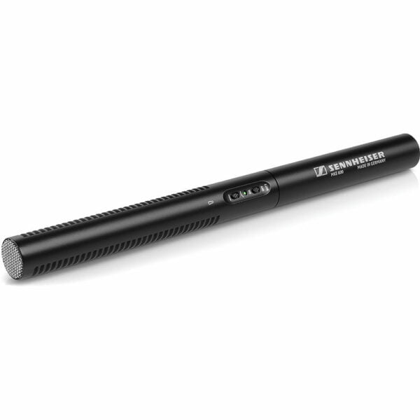 Slim cylindrical condenser microphone, commonly referred to as a shotgun microphone.