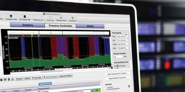 Picture of software used to help with wireless systems frequency coordination. We use wireless work bench and a win radio frequency scanner.