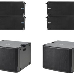 DVA T8 Line Array Tops over Sub 918 Subs. Powerful but compact PA System Option. Standard PA1 - Alternate Version - Small Line Array Setup