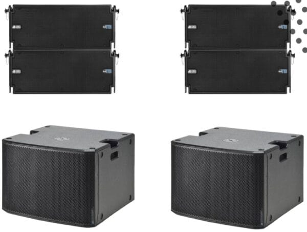 DVA T8 Line Array Tops over Sub 918 Subs. Powerful but compact PA System Option. Standard PA1 - Alternate Version - Small Line Array Setup