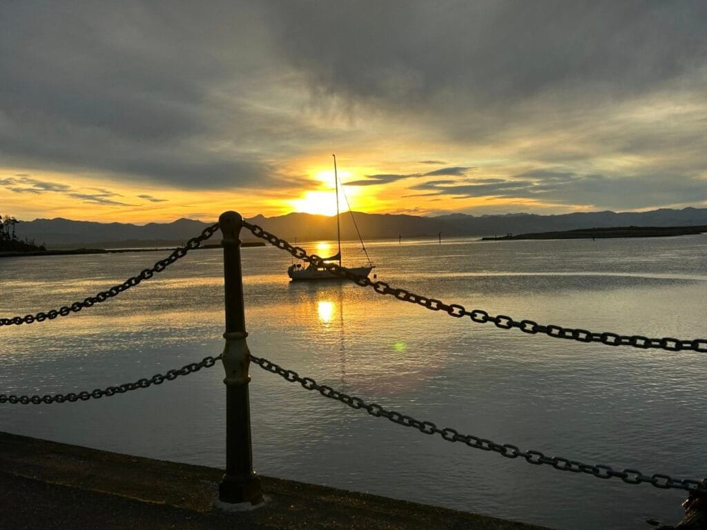 The view as the sunsets next to the boathouse, Nelson