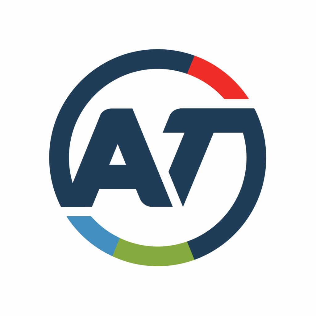 The letters A and T in a circle, Auckland Transports logo.