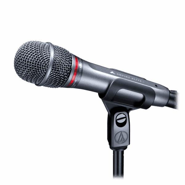 A close-up shot of the Audio-Technica Artist Elite AE6100 vocal microphone. A vocal microphone available for hire from The Rock Factory in Auckland.