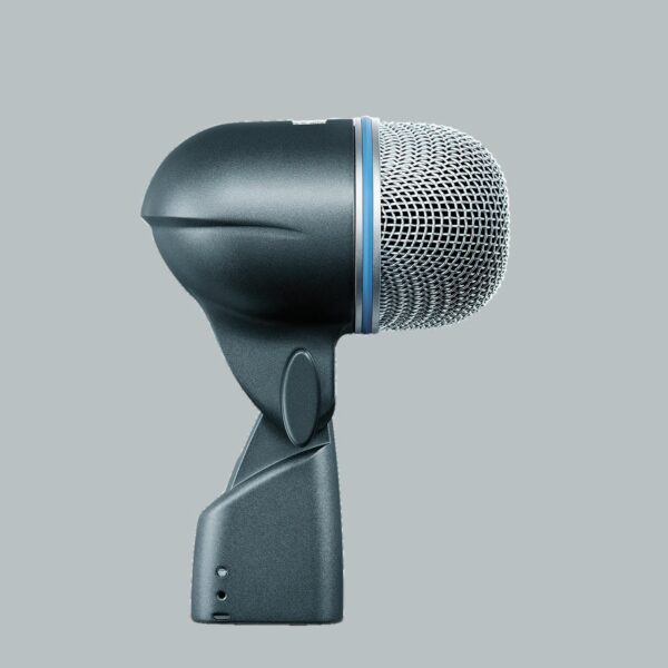 A close up on a Shure beta 52a kick drum microphone
