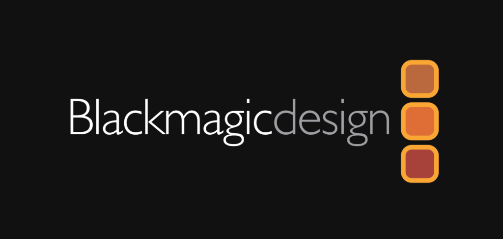 Blackmagic Design logo with white writing on black background
