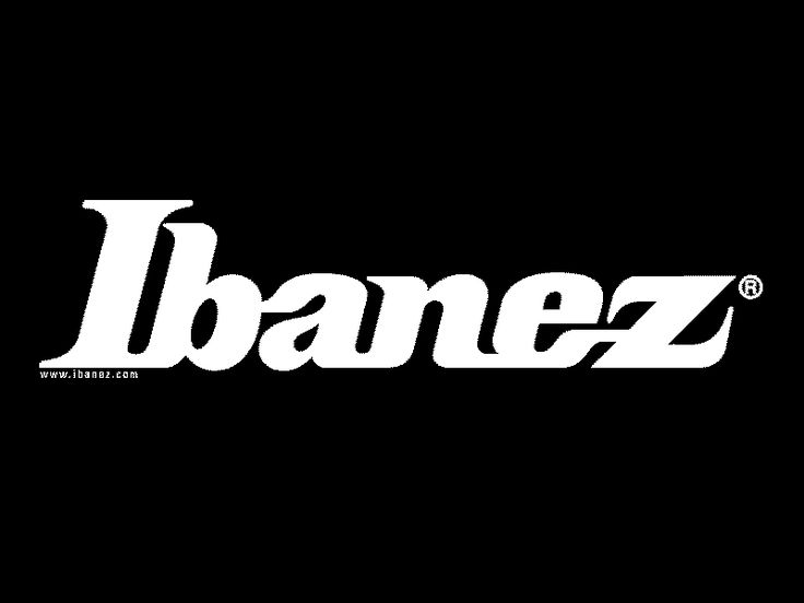 Ibanez logo white font on black background.