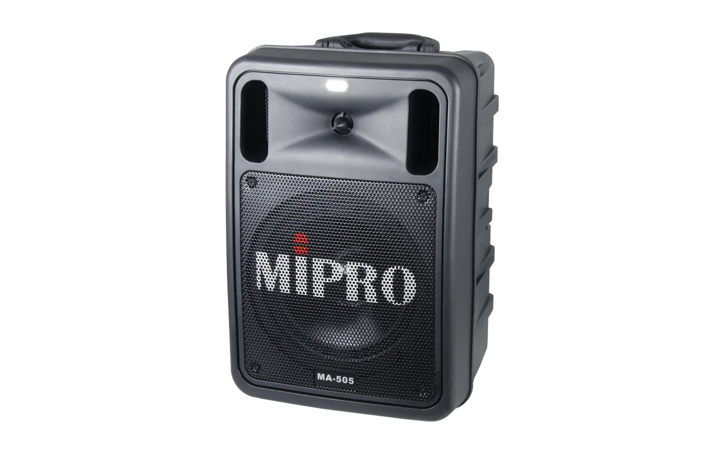 Front view of the Mipro portable battery powered speaker available for hire in Auckland.