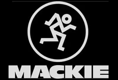 Mackie logo white on black background.