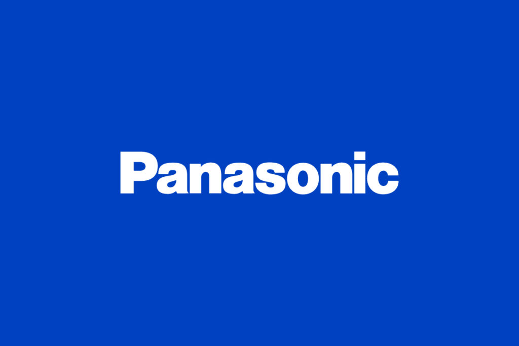 Panasonic logo with white fond on blue background.