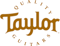 Taylor Guitars Logo. Tan writing on white background.