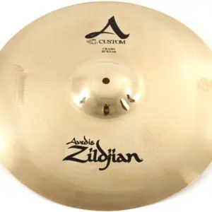 Top down view of a Zildjian A Custom 18 inch crash cymbal available for hire in Auckland