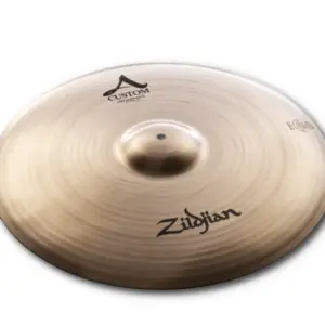 Top down view of a Zildjian A Custom 21 inch ride cymbal available for hire in Auckland