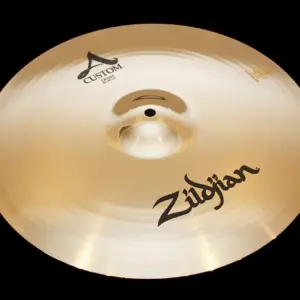 Top-down view of a Zildjian A Custom 16 inch crash cymbal available for hire in Auckland