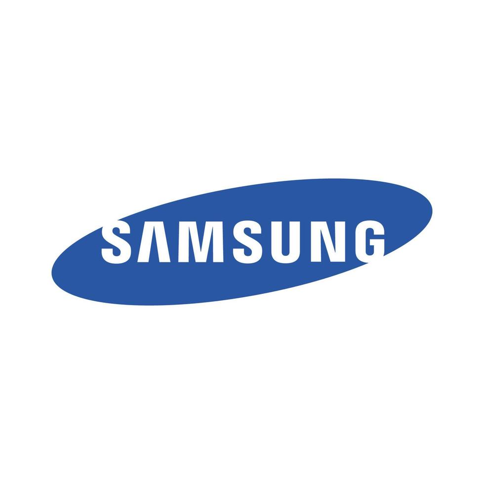 Samsung Logo blue on white background.